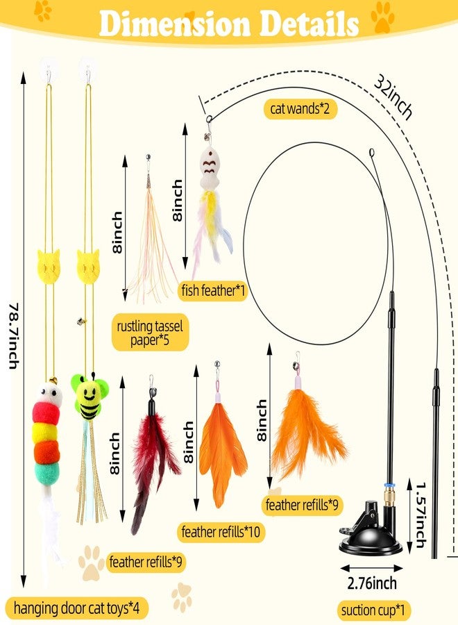 Leitee 40 Pcs Cat Toys 28 Interactive Cat Feather Toy for Indoor, 5 Rustling Tassel Papers, 4 Hanging Door Kitten Toys, 1 Fish Feather and Reusable Suction Cup, 2 Kitten Teaser Wand - Image 2